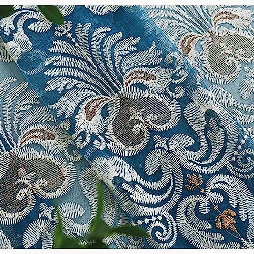 Amidoudou 1 Pair European Jacquard Sheer Curtains Embroidered Tulle Curtains Living Room Bedroom Luxury Translucent Curtains (Blue,51x84 Inch) - color: Blue, size: 51"W x 84"L (Pack of 2)