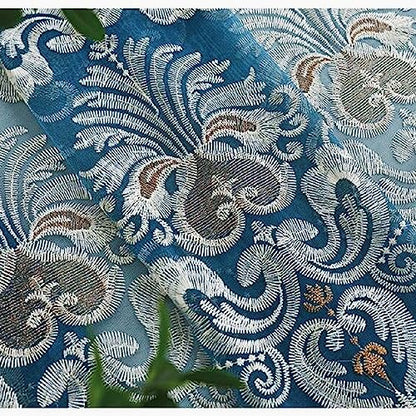 Amidoudou 1 Pair European Jacquard Sheer Curtains Embroidered Tulle Curtains Living Room Bedroom Luxury Translucent Curtains (Blue,51x84 Inch) - color: Blue, size: 51"W x 84"L (Pack of 2)