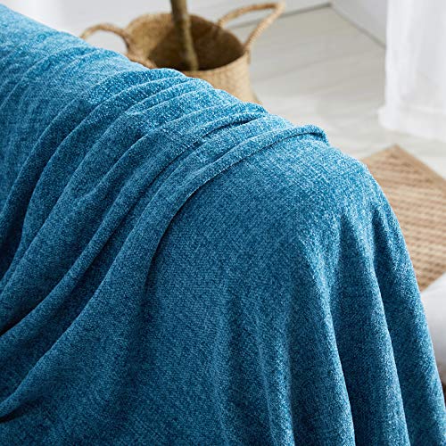BOURINA Chenille Throw Blanket Knitted Outdoor Blanket,50x60Inch Dark Blue - color: Dark Blue, size: 50"×60"