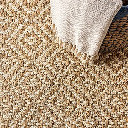 JONATHAN Y Hira Hand Woven Diamond Chunky Jute Natural Runner Rug, 2x12, Bohemian, Transitional, Easy-Cleaning for Living Room, Bedroom, Kitchen, Pet Friendly, Non-Shedding (NFR100A-212) - size: 2'2" x 12' (Runner)