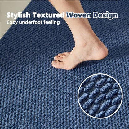 TYUU Bathroom Runner Rugs, Long Bath Mat Runner Washable Thin Quick Dry Low Pile Bathroom Runner Rugs Non Slip, Navy Blue 16"x60" - color: Navy Blue, size: 1'4" X 5' (Runner)