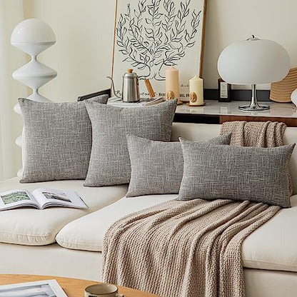 Kevin Textile Faux Linen Square 2 Tone Woven Throw Pillow Covers Sham Cushion Case for Car/Couch Use, 18-inch(2 Packs, Grey) - color: Gray, size: 18" x 18" (Pack of 2)