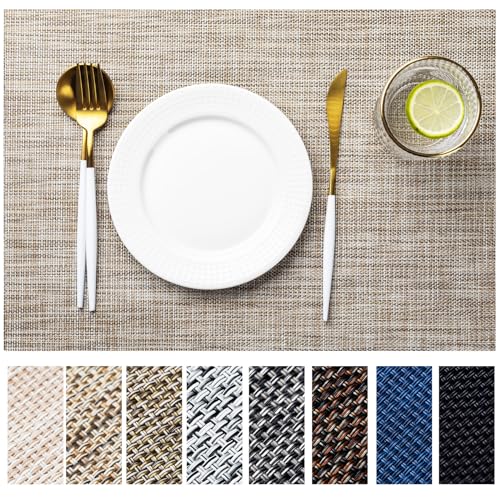 LEXMORE Placemats Set of 6 Vinyl/Plastic Woven Place Mats for Kitchen Table Indoor/Outdoor Washable Placemat Wipeable Dining Table Mats(Caramel) - color: A-caramel