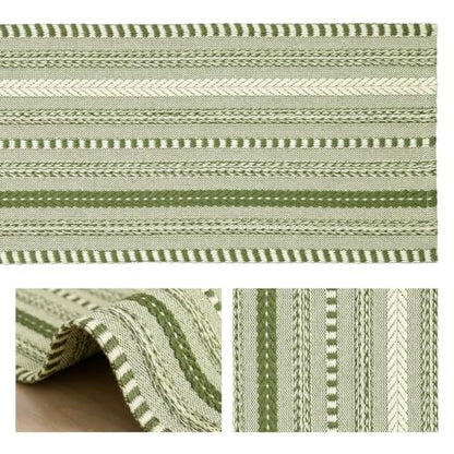 Artoid Mode Army Green Farmhouse Stripe Braided Table Runner 12x72 Inch - color: Army Green, size: 12" x 72", Table Runner