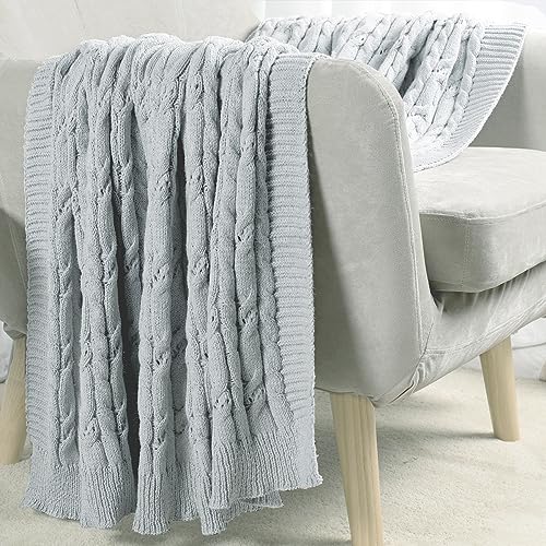 Carriediosa Cable Knit Woven Chenille Throw Blanket 50" x 60" Light Grey - color: Light Grey, size: 50" X 60"