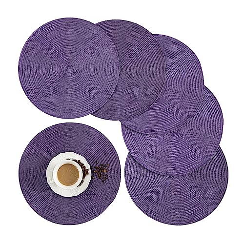 Placemats, Crossweave Heat Resistant Classic Woven Round Place Mats Diameter 13.5 inch for Kitchen Table Set of 6 (Purple) - color: Purple