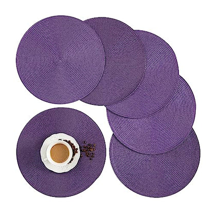 Placemats, Crossweave Heat Resistant Classic Woven Round Place Mats Diameter 13.5 inch for Kitchen Table Set of 6 (Purple) - color: Purple