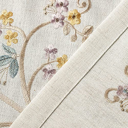 VOGOL Floral Embroidered Pattern Kitchen Valances for Windows, Linen Rod Pocket Curtains Valance for Living Room, 52 Inch Wide by 18 Inch Long, One Panel - color: C1