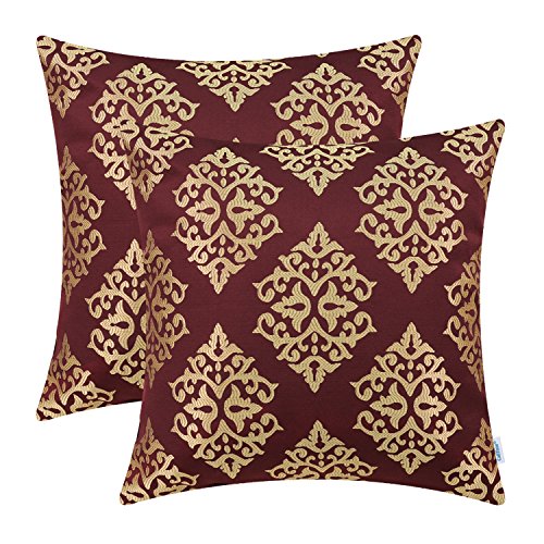 CaliTime Decorative Couch Throw Pillow Covers 18 X 18 Inches Burgundy Gold - color: Diamond Dark Ground - Burgundy Gold
