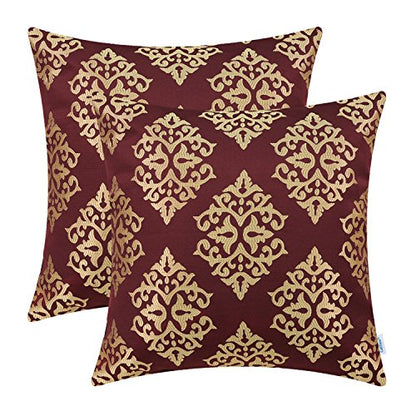 CaliTime Decorative Couch Throw Pillow Covers 18 X 18 Inches Burgundy Gold - color: Diamond Dark Ground - Burgundy Gold