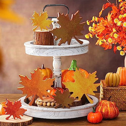 BBTO 6 Pcs Fall Wooden Maple Leaf Signs Thanksgiving Table Decor