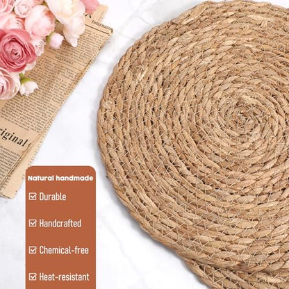 Round Woven Placemats Set of 20, 12" Brown Round Rattan Placemats Natural Water Hyacinth Place mats Farmhouse Boho Braided Placemat for Dining Table, Home, Wedding, Heat Resistant/Anti-Slip