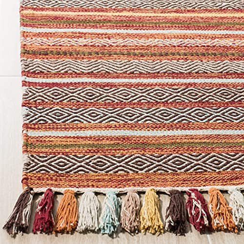 SAFAVIEH Montauk Collection Accent Rug - 3' x 5', Rust & Multi, Handmade Boho Stripe Fringe Cotton, Ideal for High Traffic Areas in Entryway, Living Room, Bedroom (MTK901D)