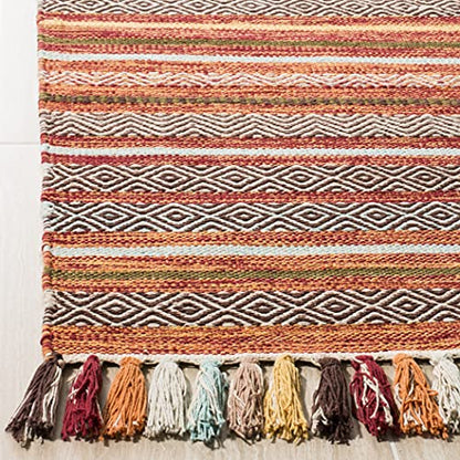 SAFAVIEH Montauk Collection Accent Rug - 3' x 5', Rust & Multi, Handmade Boho Stripe Fringe Cotton, Ideal for High Traffic Areas in Entryway, Living Room, Bedroom (MTK901D)