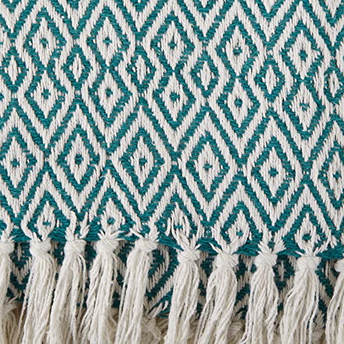 DII Rustic Farmhouse Double Diamond Woven Throw, 50x60, Teal - color: Teal, size: 50x60"
