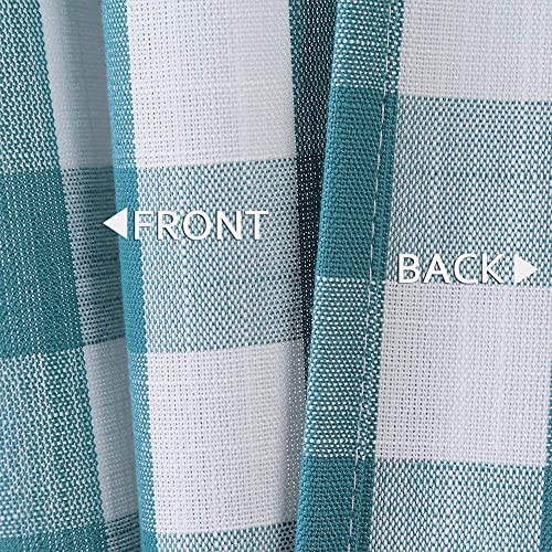 Amzdecor Teal White Buffalo Plaid Valance Semi Sheer Cafe Curtain 55"x15" - color: Teal/White