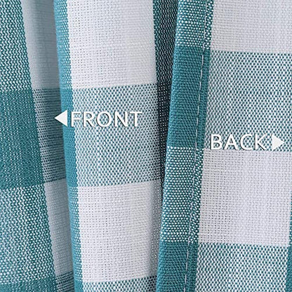 Amzdecor Teal White Buffalo Plaid Valance Semi Sheer Cafe Curtain 55"x15" - color: Teal/White