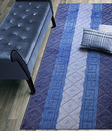3 Ft Blue Entryway Kitchen Bath Rug Mat, Custom Size, Non Slip Washable - color: Blue Meander, size: 2'2" x 3' (Rectangular)