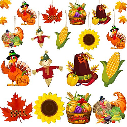 Bucherry 40 Pieces Fall Thanksgiving Wood Ornaments for Tree,Cute Style - style: Cute Style