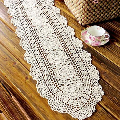 KEPSWET Cotton Handmade Crochet Lace Table Runner Olive Green 12x36 Inch - color: Olive Green, size: 12"x36"