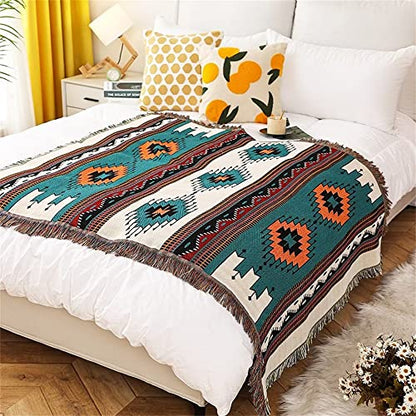 Homesy Aztec Throw Blanket Native Southwestern Bed Blankets 51"x63" Green - color: Green, size: 51"x63"