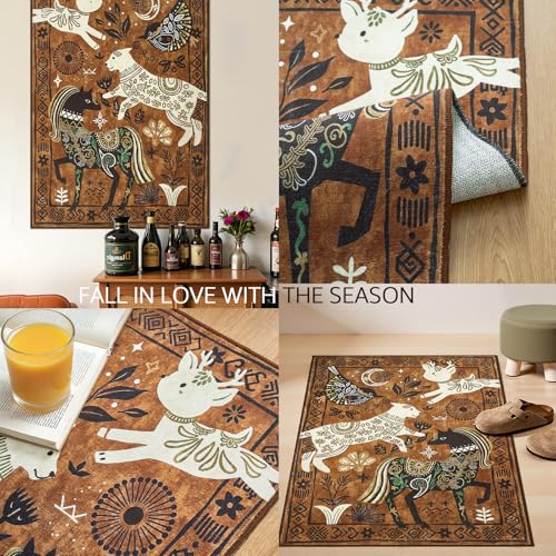 jinchan 2x3 Cute Area Rug Kids Washable Fun Rug Earthy Brown Starlit Boho - color: Starlit Roam Tan, size: 2' x 3' (Rectangular)