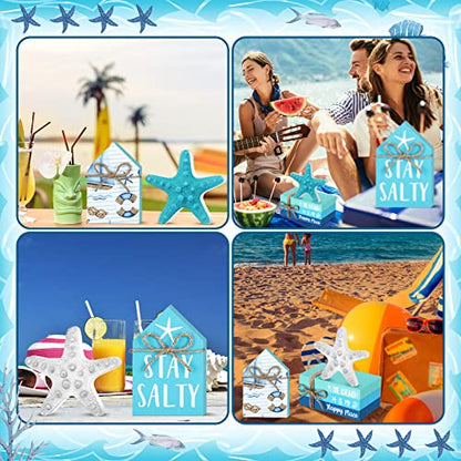 Blulu 5 Pcs Beach Decorations for Home, Summer Beach Wood Table Decor - style: Summer