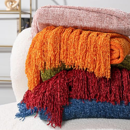 PAVILIA Chenille Throw Blanket Knit Twin Size Tassel Throw Light Grey 60x80 - color: Light Grey, size: 60 X 80 Inches - Twin