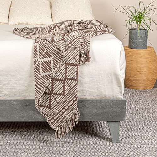 Bloomingville Soft Recycled Cotton Blend Throw with Diamond Pattern, Brown and Beige - color: Brown and Beige
