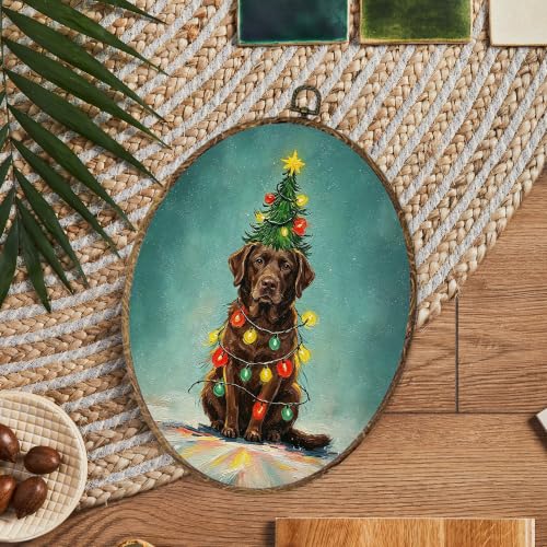 OINDADE Funny Christmas Chocolate Lab Gifts Dog Oval Wall Art Hanging Decor - color: Christmas Chocolate Lab