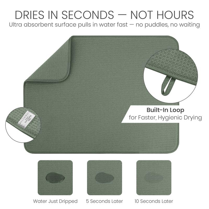 Bellemain Dish Drying Mat, Drying Matt Kitchen Counter, 17" x24"- Green - color: Green, size: 17" x 24"