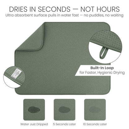 Bellemain Dish Drying Mat, Drying Matt Kitchen Counter, 17" x24"- Green - color: Green, size: 17" x 24"