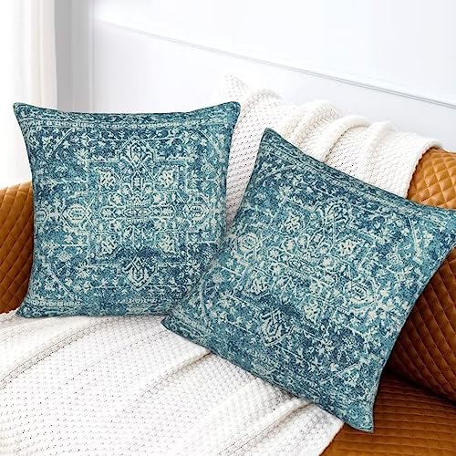Teal Carpet Pattern Boho Pillow Covers 16x16 Set of 2 - color: Teal, size: 16" x 16" (Pack of 2)
