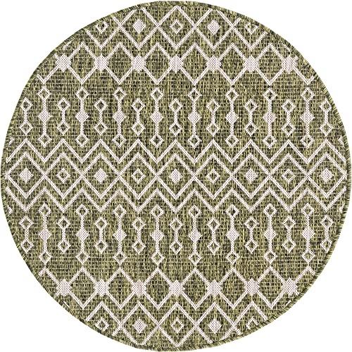 Unique Loom Outdoor Trellis Collection Area Rug - Tribal Trellis (3' 3" Round, Green/ Natural) - color: Green/Natural, size: 3'3" (Round)