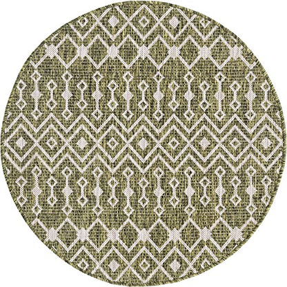 Unique Loom Outdoor Trellis Collection Area Rug - Tribal Trellis (3' 3" Round, Green/ Natural) - color: Green/Natural, size: 3'3" (Round)