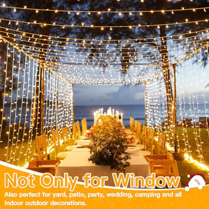 Ollny Curtain Lights 9.8ftx9.8ft, 300LED Fairy Light with Remote Warm White - color: Warm White, size: 300 LED