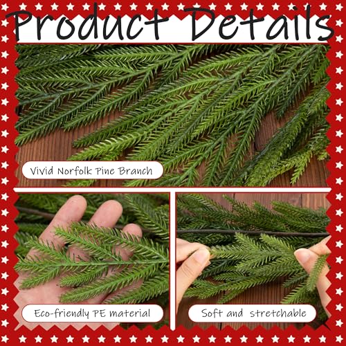 4 Pcs Christmas Norfolk Pine Garland, 6 Ft Dense Norfolk Pine Garland, Artificial Pines Greenery Garlands for Christmas Holiday Mantle Fireplace Table Home Decor - size: 4 Pcs