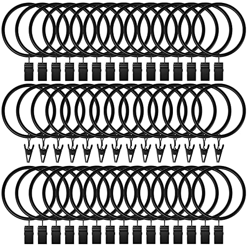 Lansian 100 Pack Curtain Rings with Clips Hooks 2 in Diameter Rustproof - color: Black, size: 2"Inner Dia, 100Pack