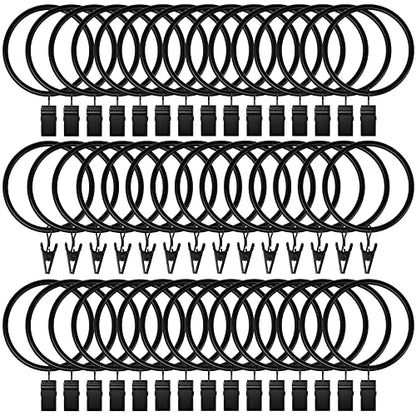 Lansian 100 Pack Curtain Rings with Clips Hooks 2 in Diameter Rustproof - color: Black, size: 2"Inner Dia, 100Pack
