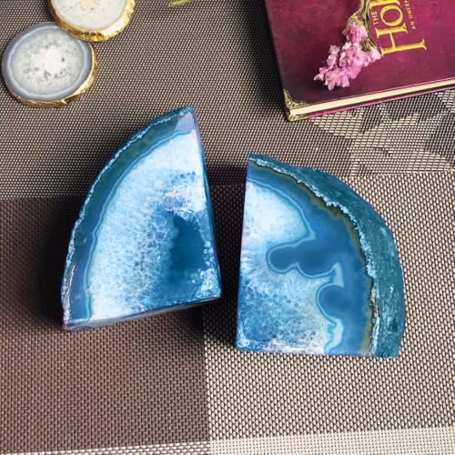 AMOYSTONE Teal Agate Bookends Study Book Stoppers for Large Hardcover Books - color: Teal, size: 6-8 Pounds