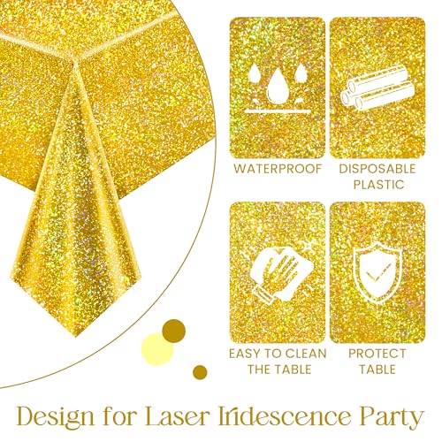 Purple & Gold Holographic Tablecloth 40" x 108" Iridescence Plastic Table Cloth for Valentine's Day, Birthday & Halloween Parties - color: Purple & Gold