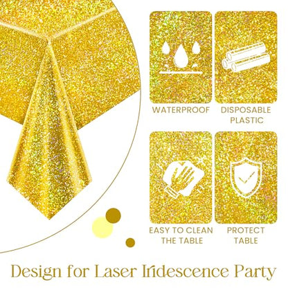 Purple & Gold Holographic Tablecloth 40" x 108" Iridescence Plastic Table Cloth for Valentine's Day, Birthday & Halloween Parties - color: Purple & Gold
