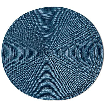 FunWheat Round Braided Placemats Set of 4 Table Mats for Dining Tables Woven Washable Non-Slip Place mats 15inch (Blue, 4pcs) - color: Blue, size: Set of 4