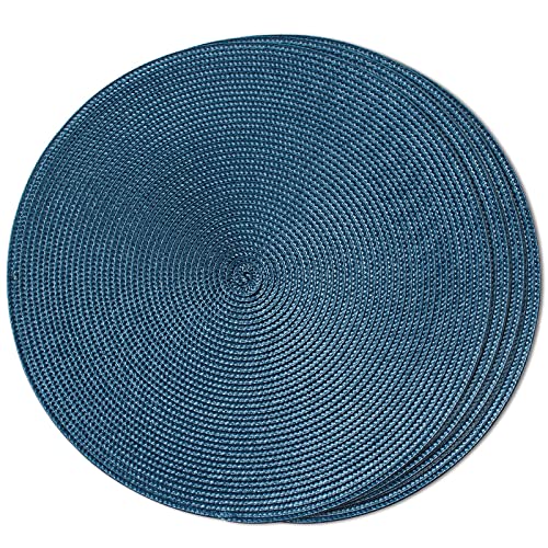 FunWheat Round Braided Placemats Set of 4 Table Mats for Dining Tables Woven Washable Non-Slip Place mats 15inch (Blue, 4pcs) - color: Blue, size: Set of 4
