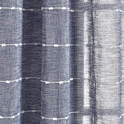 Lush Decor Farmhouse Textured Sheer Window Curtain Valance, 52"W x18"L, Navy - color: Navy
