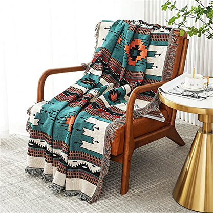 Homesy Aztec Throw Blanket Native Southwestern Bed Blankets 63"x87" Green - color: Green, size: 63"x87"