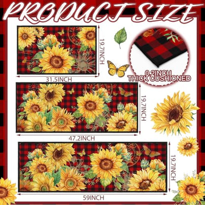 Fourluoo 3 Pcs Sunflower Kitchen Rugs and Mats Set Red Black Buffalo Plaid - color: Red Black Buffalo Plaid