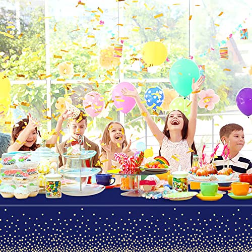 Mulbozy 2 Pcs Navy Blue and Gold Table Cloth,Disposable Rectangle 54×108 in - color: Gold Dot-navy Blue, size: 54" X 108" Rectangle