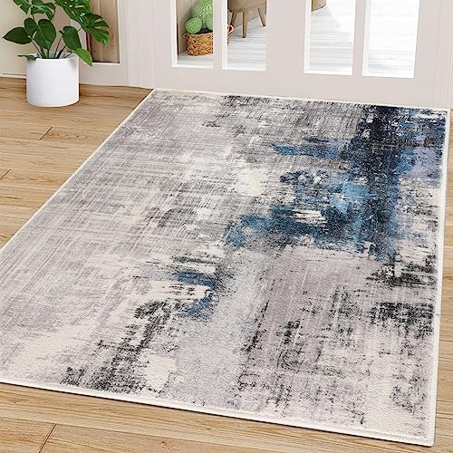 CRISTGEE Door Mat, Front Indoor Door Mat Faux Wool Non-Slip Entryway Rug Absorbent Abstract Throw Rug for Indoor Entrance Hallway Laundry Room, High Traffic Areas, 47X71 Inches, Sky Blue/Gray - color: Sky Blue/Gray, size: 3'11" x 5'11" (Rectangular)