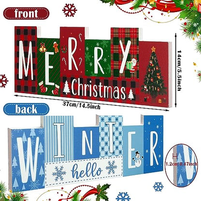 Hello Winter and Merry Christmas Wooden Sign Office Home Decor - style: Santa Claus
